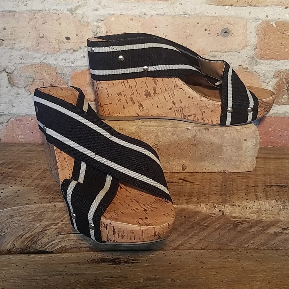 NWoT - Montego Bay Club Cork Wedge Black and White - 9.5